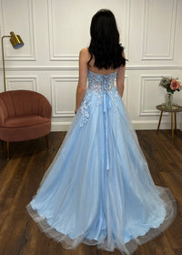Powder Blue Strapless Ballgown With 3D Detail