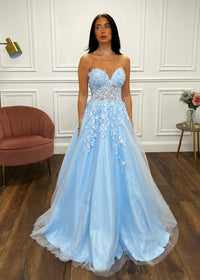 Powder Blue Strapless Ballgown With 3D Detail