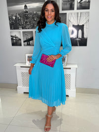 “Sophie” Pleated Dress In Turquoise