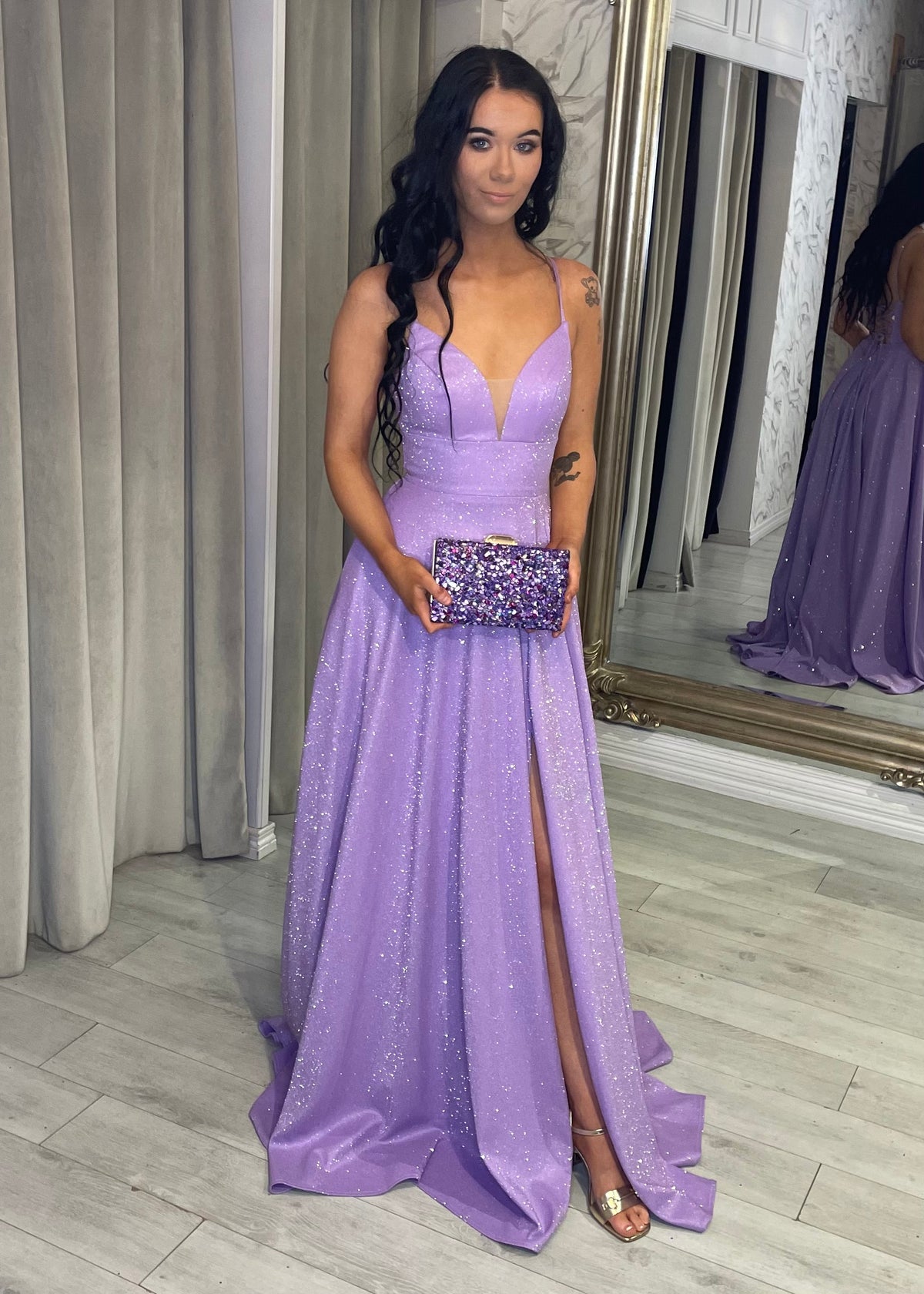 Lilac Shimmer Prom Dress With Lace Up Back