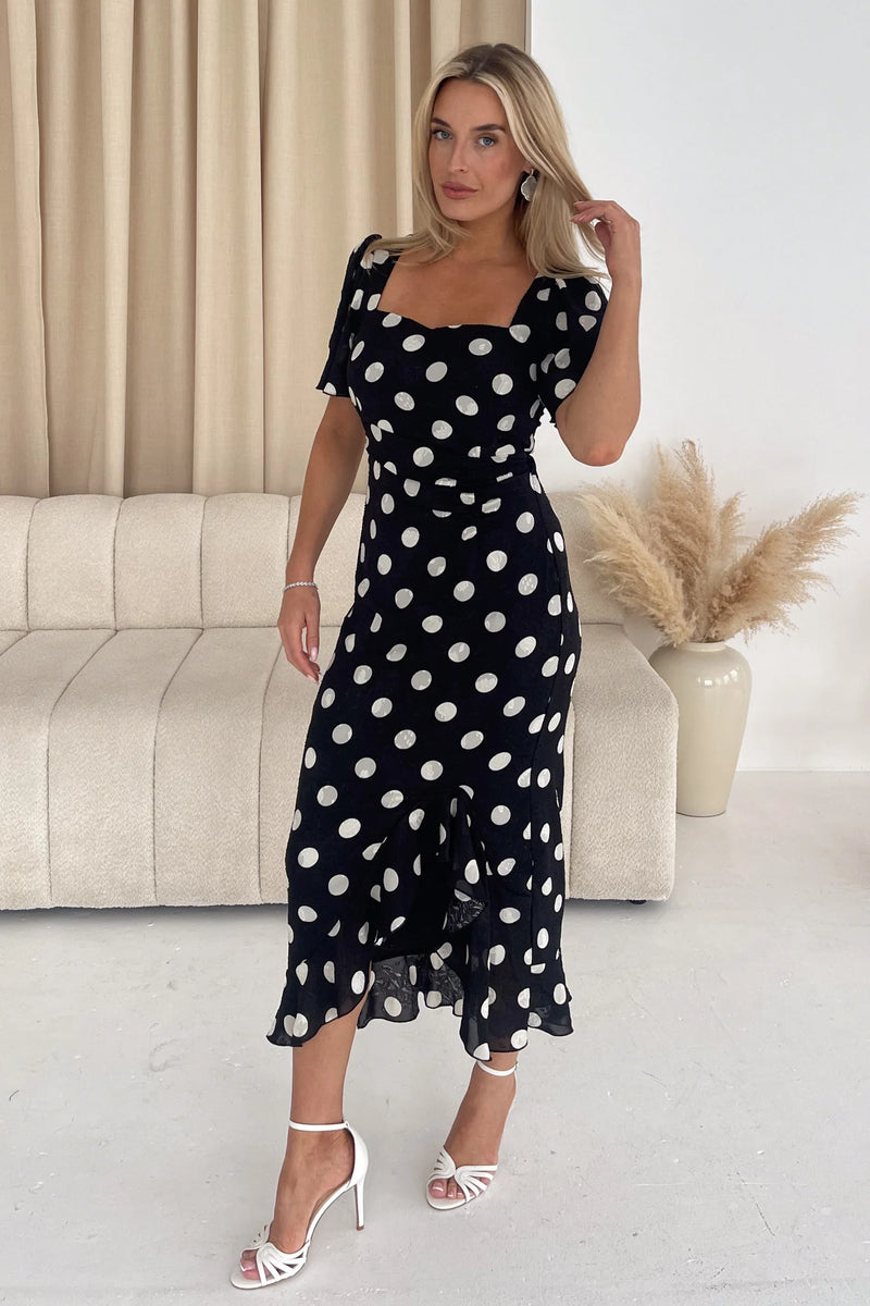 “Heidi” Dress In Black Polka Dot