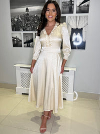 Cream Self Pattern A-Line Dress