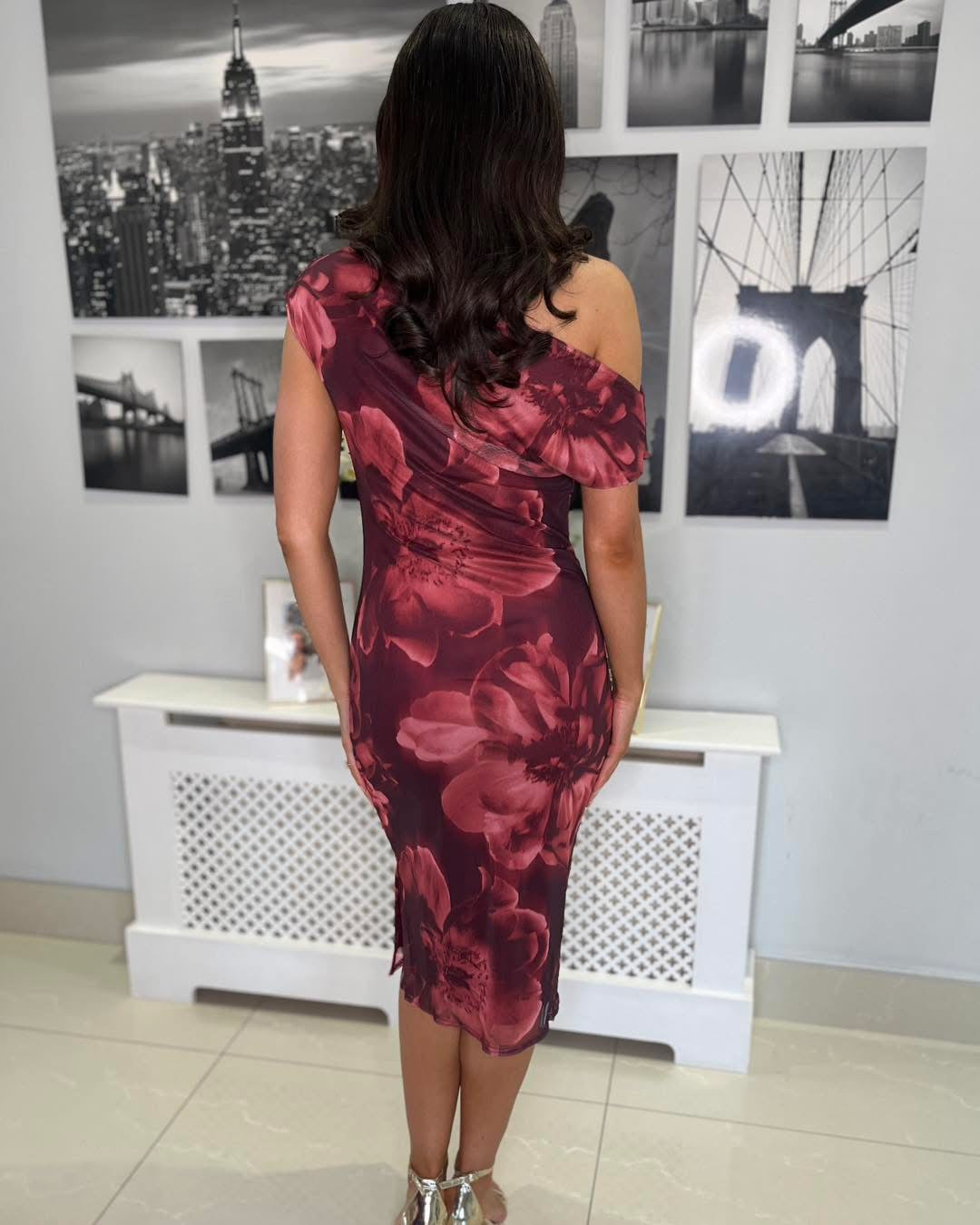 “Murielle” Dress Floral Print Mesh