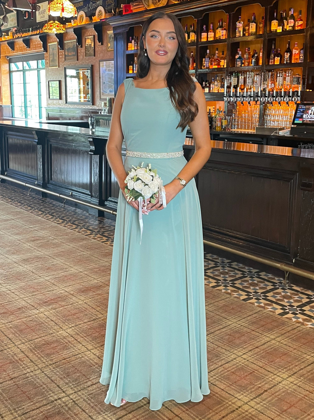 “Rumi” Bridesmaid Dress In Silver Fern