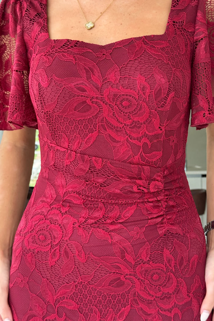 “Heidi” Dress In Berry Lace