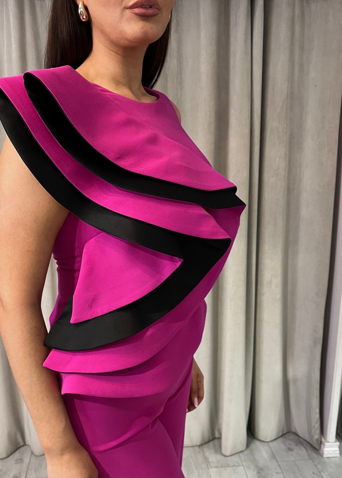 Fuchsia Pink Two Piece With Black Trim
