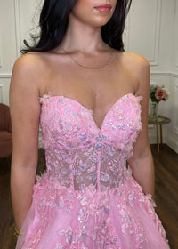 Baby Pink Strapless Ballgown With 3D Detail