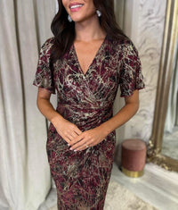 “Evie” Dress In Wine & Gold