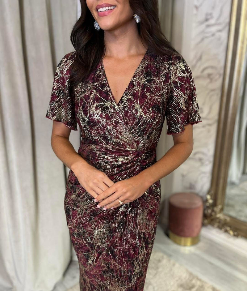 “Evie” Dress In Wine & Gold