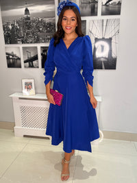 “Stacey” Wrap Dress In Royal Blue