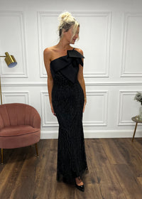 “Lola” Maxi Dress In Black Glitter Fabric