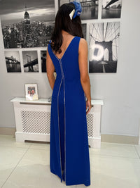 Royal Blue Jumpsuit With Silver Diamonte Trim