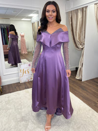 Purple Maxi Dress With Embellished Sleeves