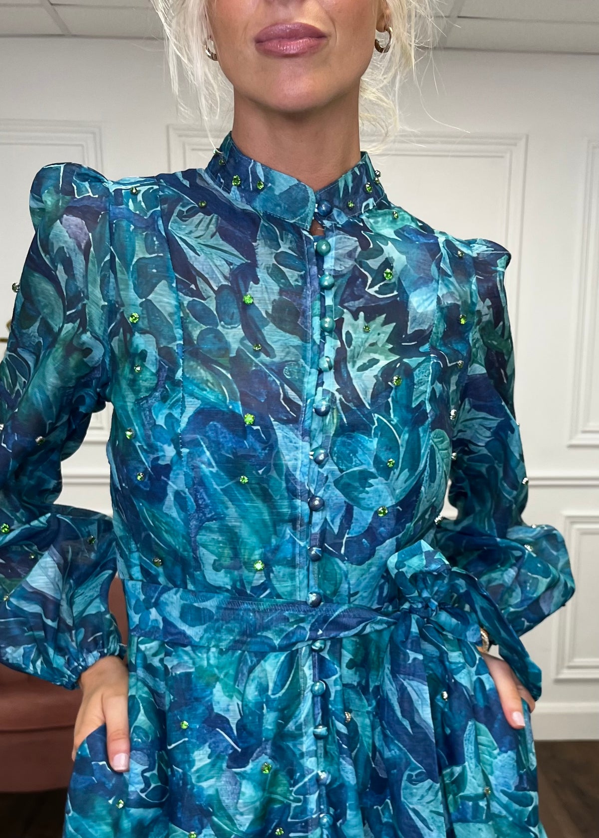 “Tasha” Shirt Dress In Teal Print