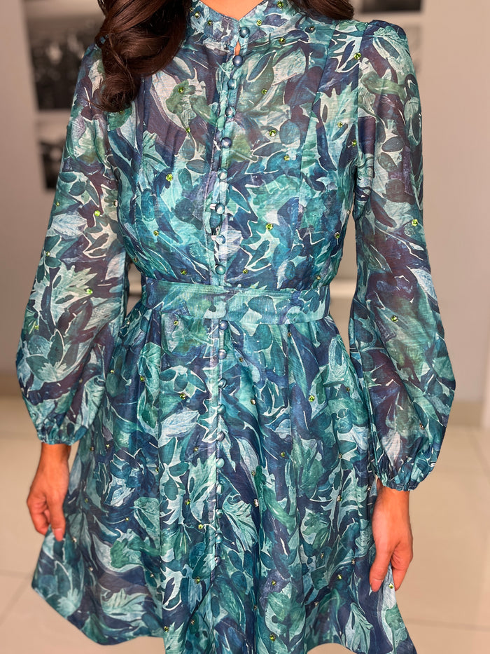 “Tasha” Shirt Dress In Teal Print