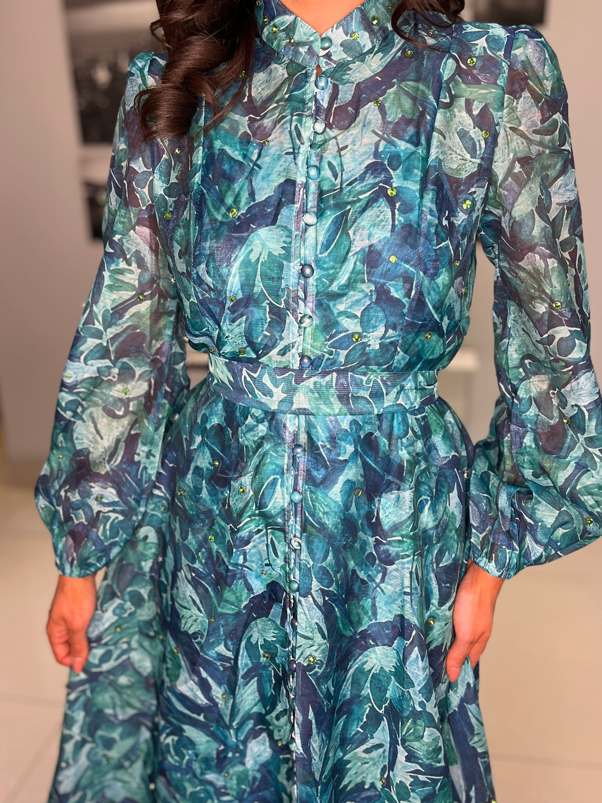 “Anya” Shirt Dress In Teal Print
