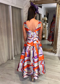 Purple & Orange Multi Print Dress