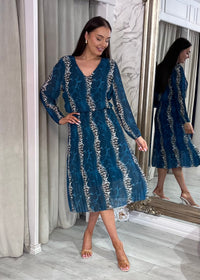 “Maggie” Dress In Teal Print
