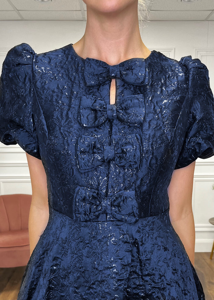 “Priya” Dress In Navy Jacquard