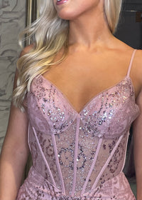 Blush Pink Glitter Effect Prom Dress With Lace Up Back
