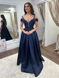 Navy Satin Effect Bardout Ballgown
