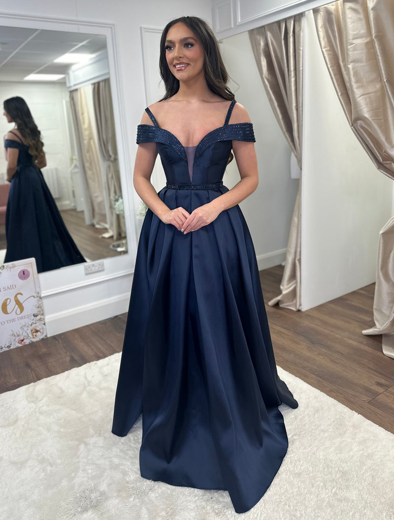 Navy Satin Effect Bardout Ballgown