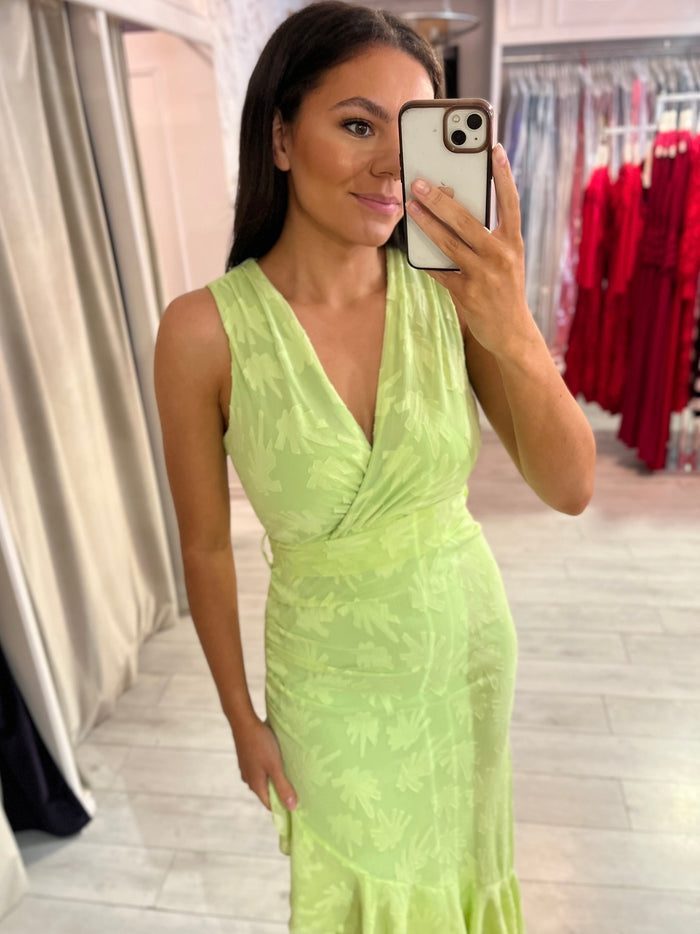 Lime Green Self Pattern Dress