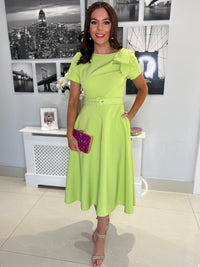 Lime Green A-Line Dress With Cap Sleeve