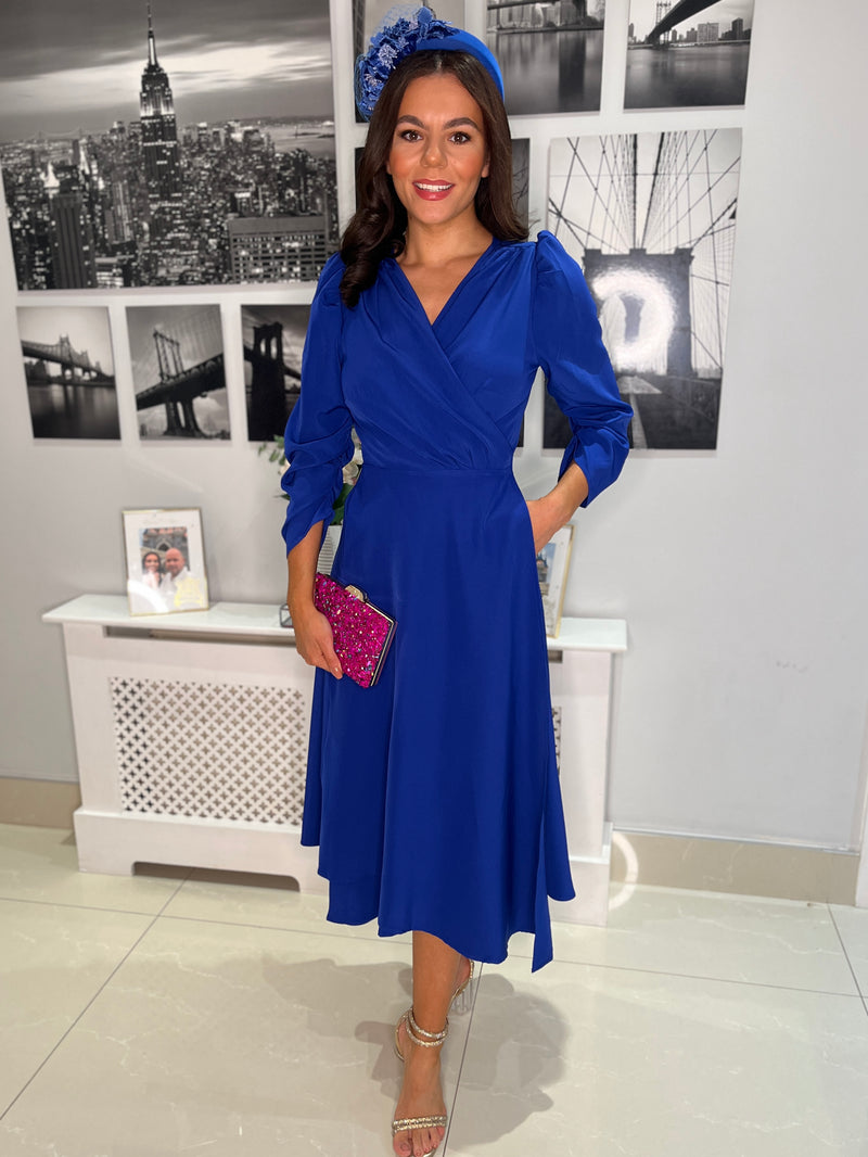 “Stacey” Wrap Dress In Royal Blue