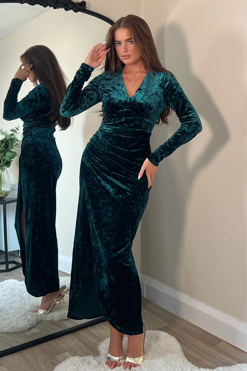 “Hailey” Dress In Green Velvet