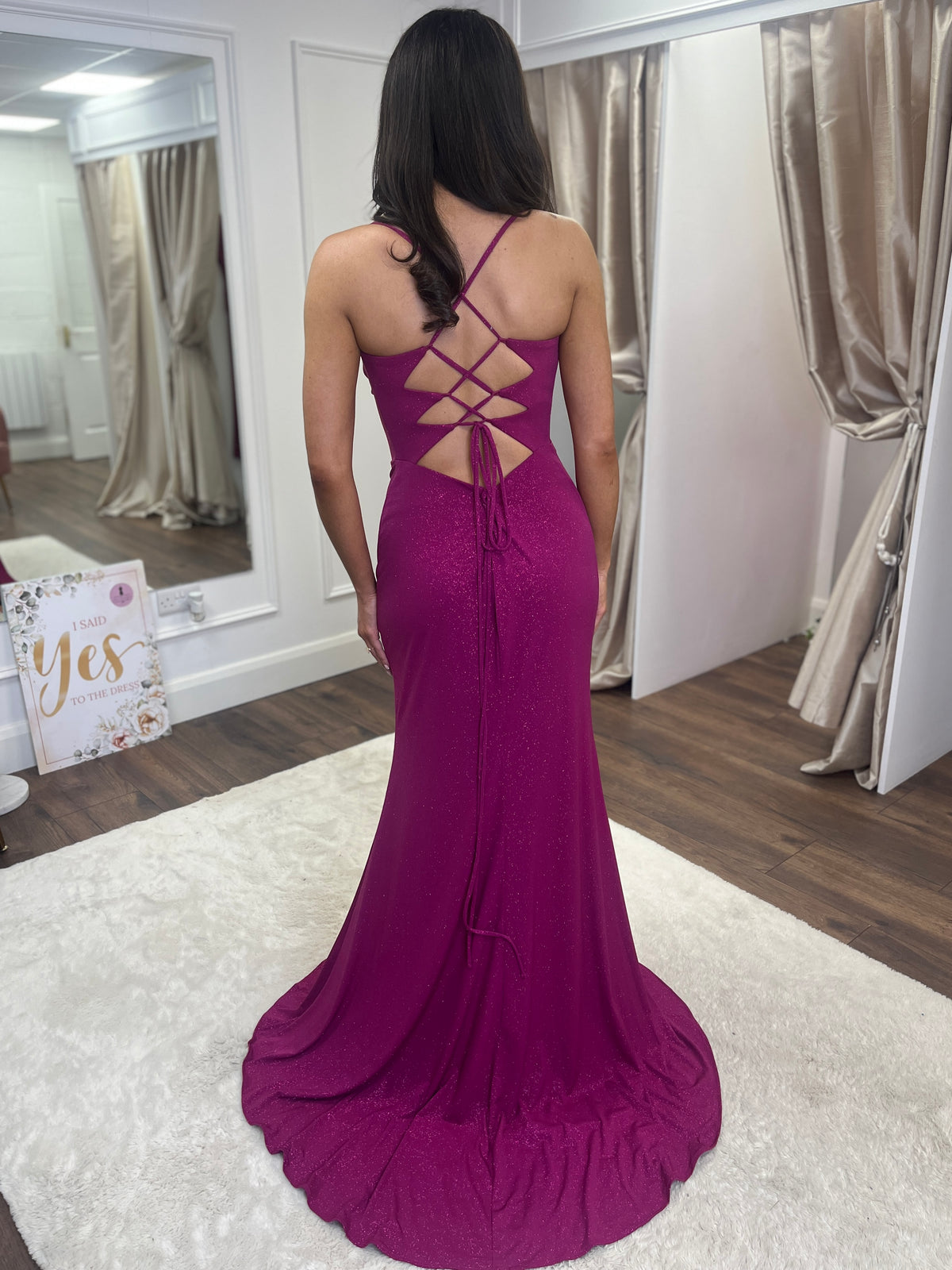 Magenta Shimmer Fabric Prom Dress With Cowl Neck