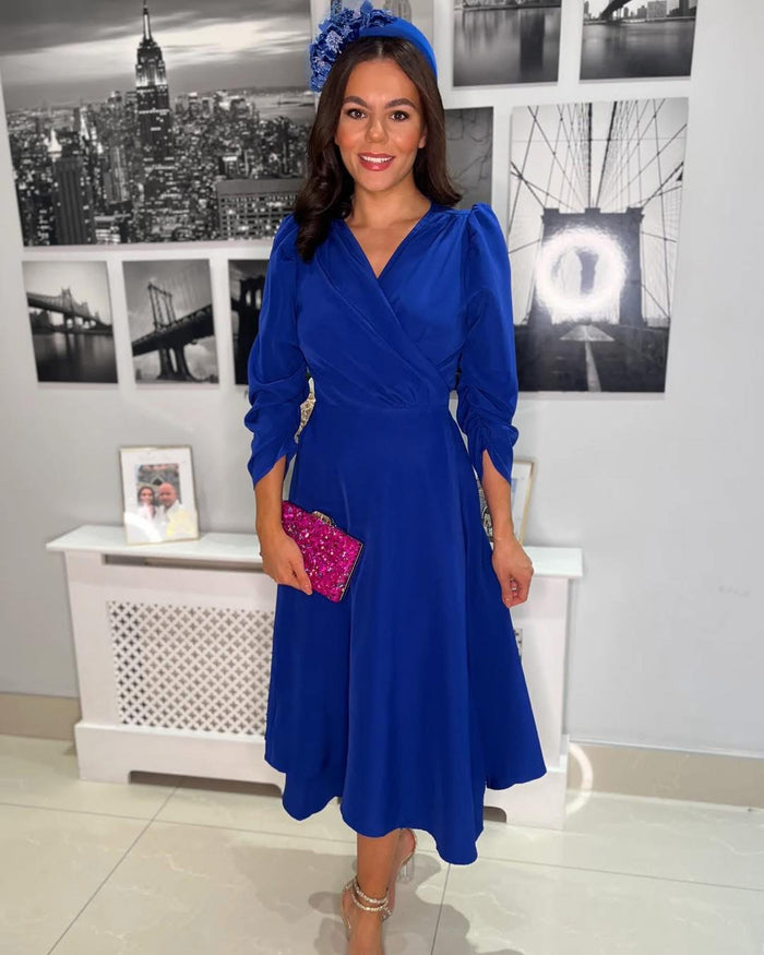“Stacey” Wrap Dress In Royal Blue