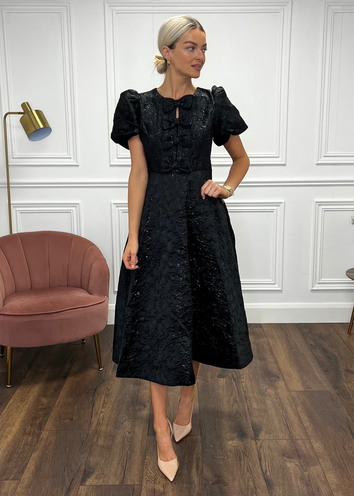 “Priya” Dress In Black Jacquard