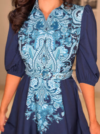 “Holland” Mini Dress In Navy Paisley Print