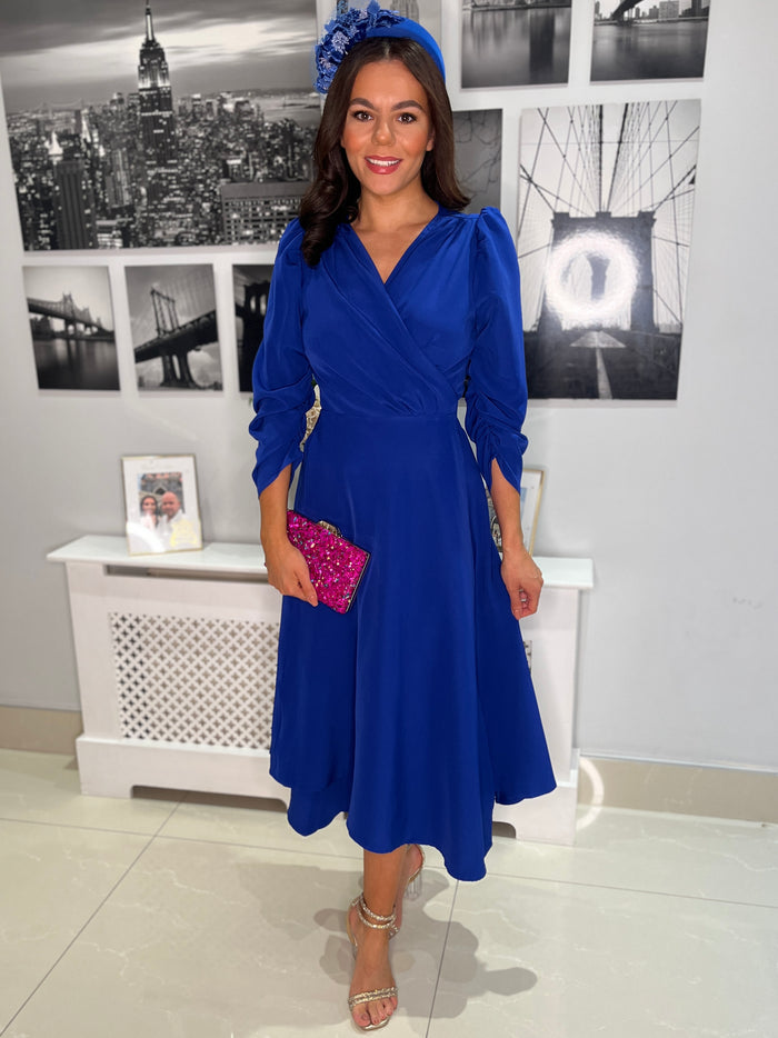 “Stacey” Wrap Dress In Royal Blue