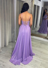 Lilac Shimmer Prom Dress With Lace Up Back