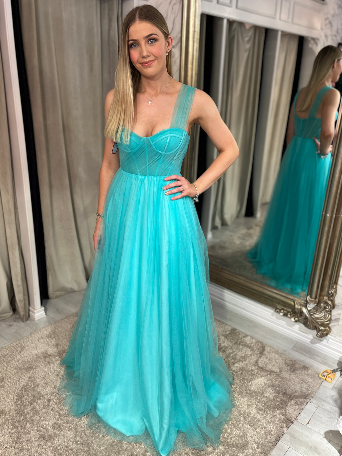 Aqua A-Line Tulle Ballgown