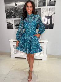 “Tasha” Shirt Dress In Teal Print