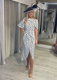 "Fidelma" Dress In Black & White Polka Dot