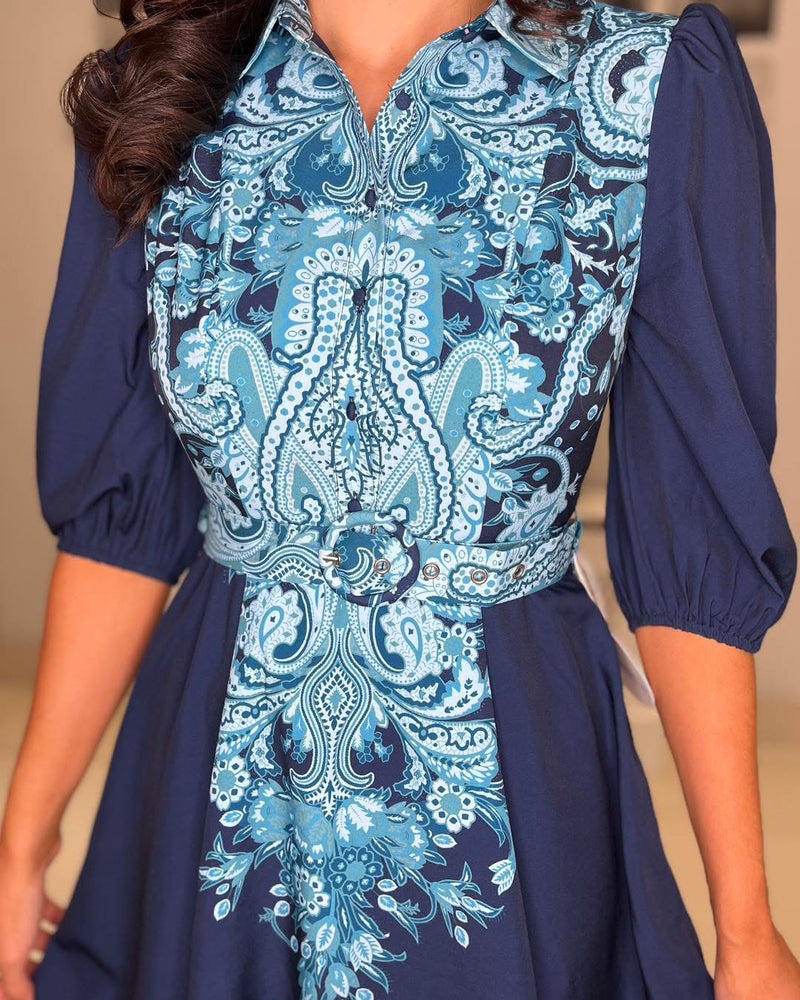 “Holland” Mini Dress In Navy Paisley Print