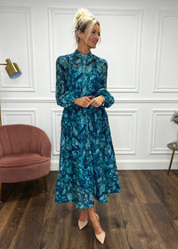 “Anya” Shirt Dress In Teal Print