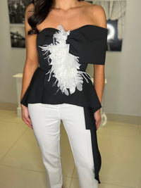 Black And White Two Piece With Feather Detail