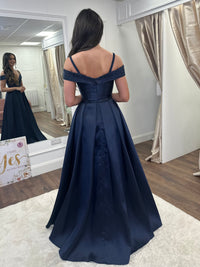 Navy Satin Effect Bardout Ballgown