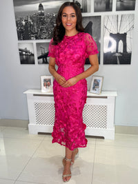 “Polly” Dress In Plain Fuschia With 3D Floral