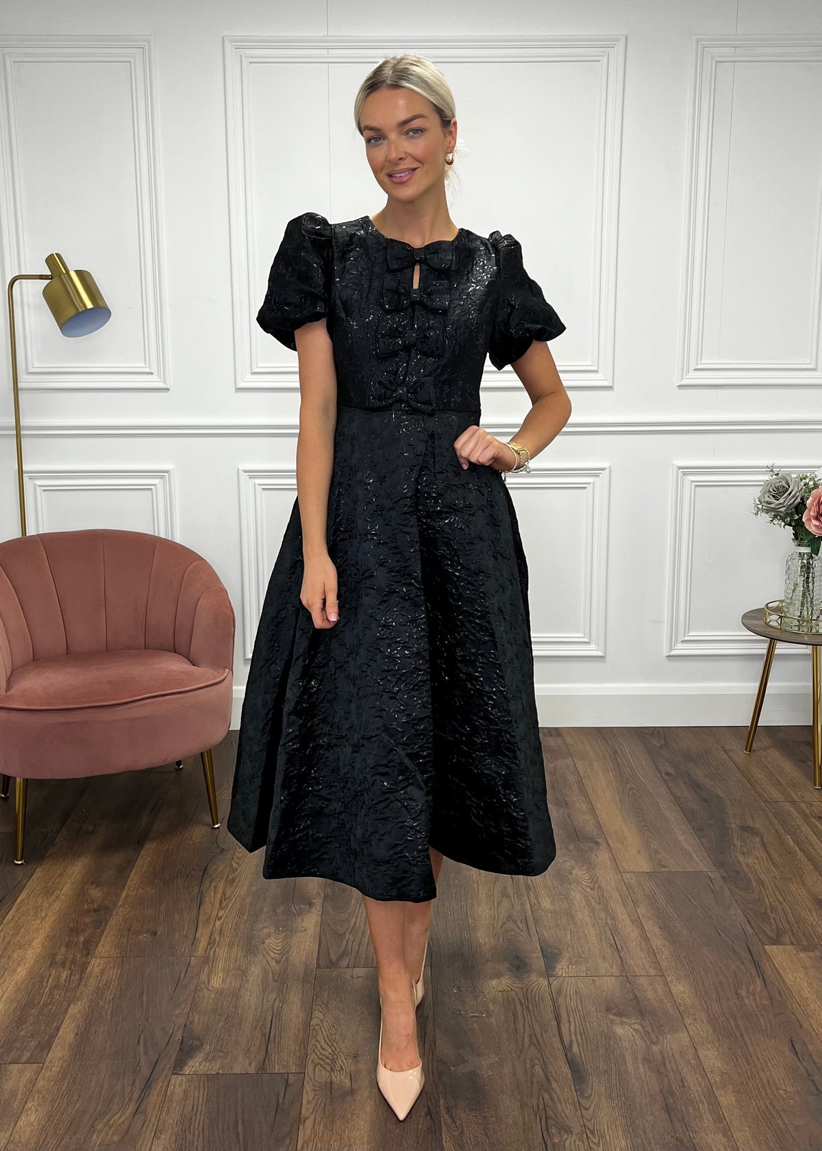 “Priya” Dress In Black Jacquard