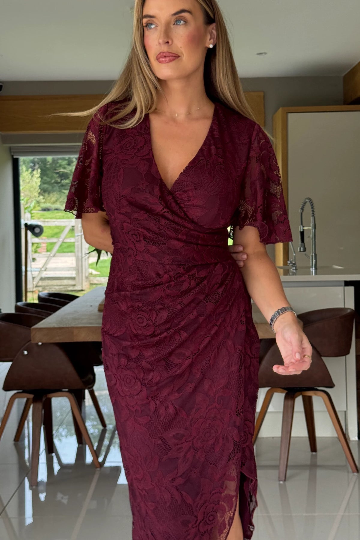 “Natasha” Dress In Berry Lace
