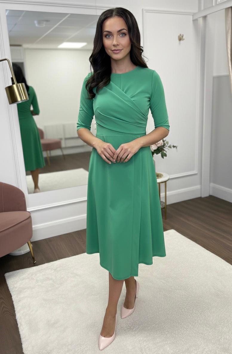 Green Drape Top A-Line Dress