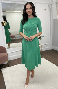 Green Drape Top A-Line Dress