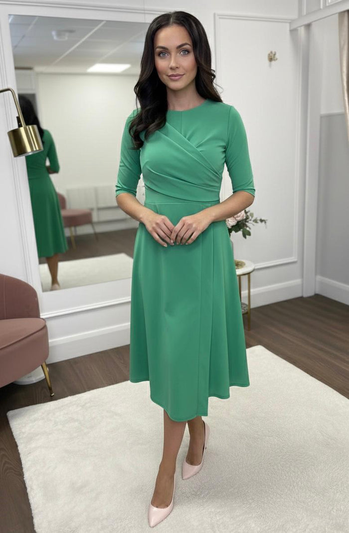 Green Drape Top A-Line Dress
