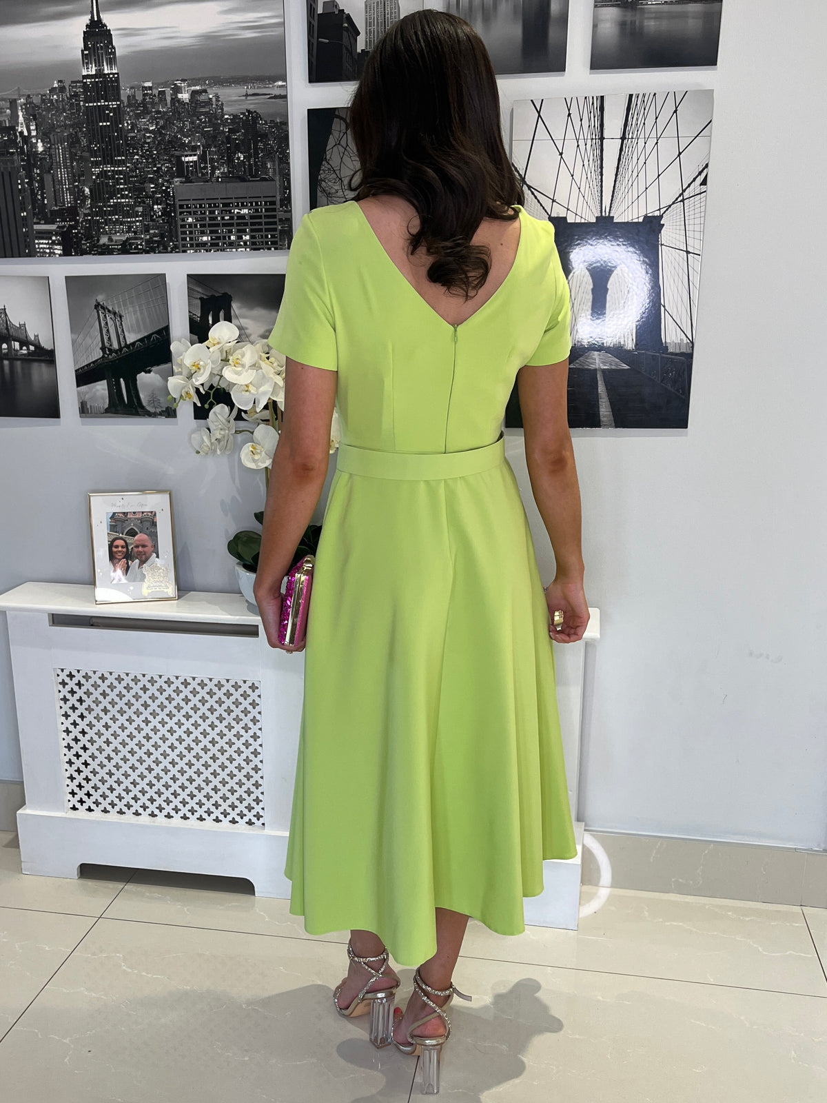 Lime Green A-Line Dress With Cap Sleeve